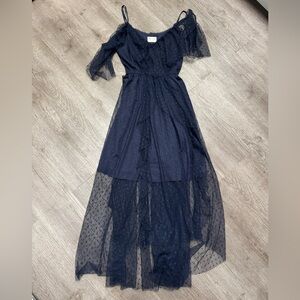 Joyfolie Navy Cold Shoulder Dress